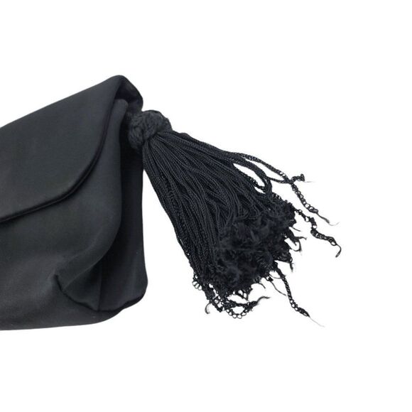 Vtg Luc Benoit Designer Mini Baguette Satin Graduation Tassel Clutch Handbag Blk - Picture 8 of 8